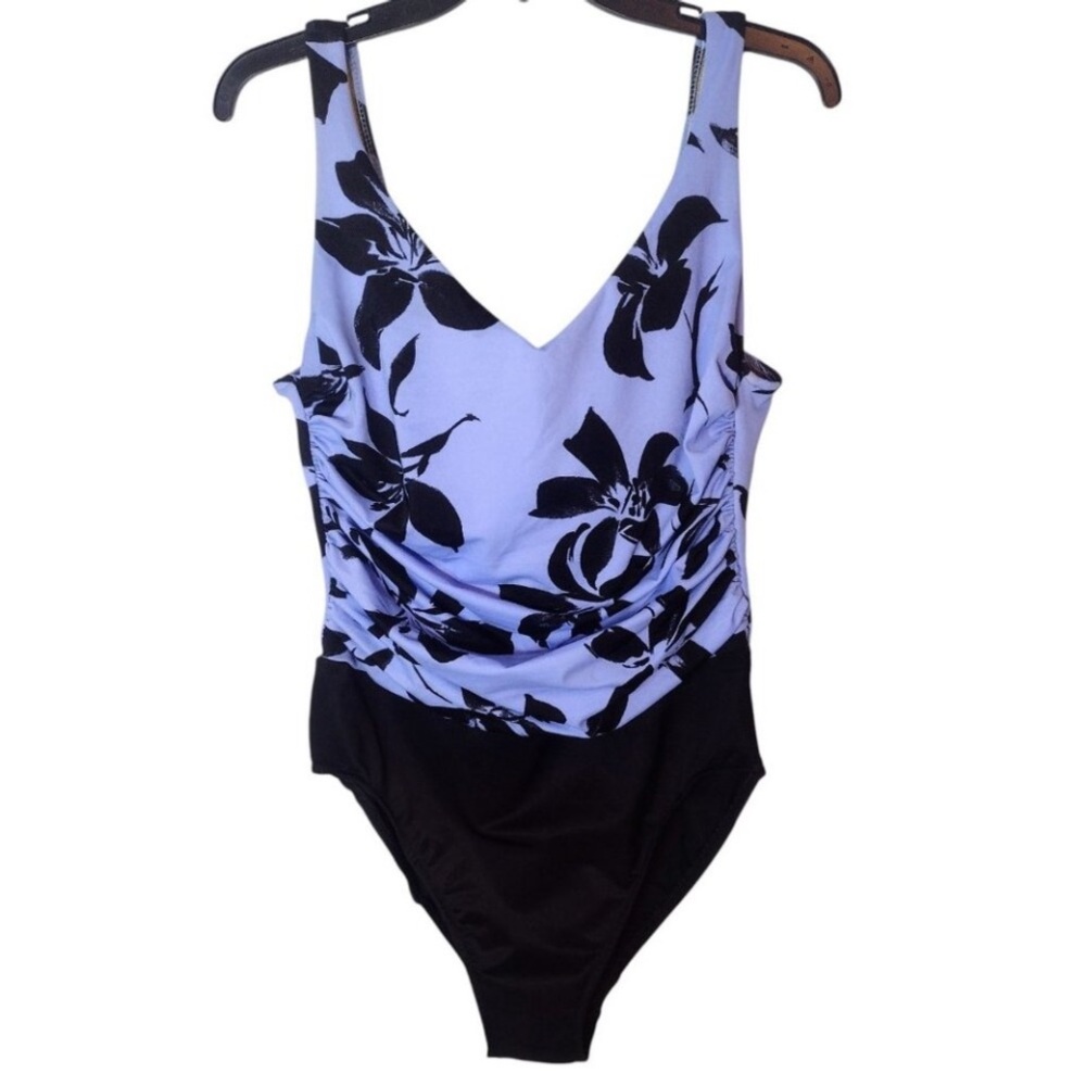 Miraclesuit    Black Purple Floral One Piece Swimsuit